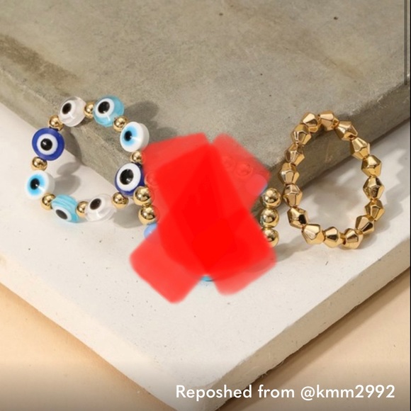 Evil Eye Beaded Ring Set of 2 - Picture 2 of 2